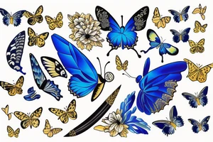 Butterfly broken wing japanse ming vase  mended gold leaf blue white tattoo idea