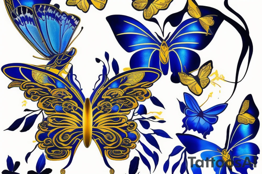 Butterfly broken wing japanse ming vase  mended gold leaf blue white tattoo idea