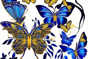 Butterfly broken wing japanse ming vase  mended gold leaf blue white tattoo idea