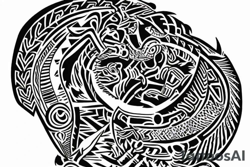 Aztec style Quetzalcoatl sleeve tattoo idea