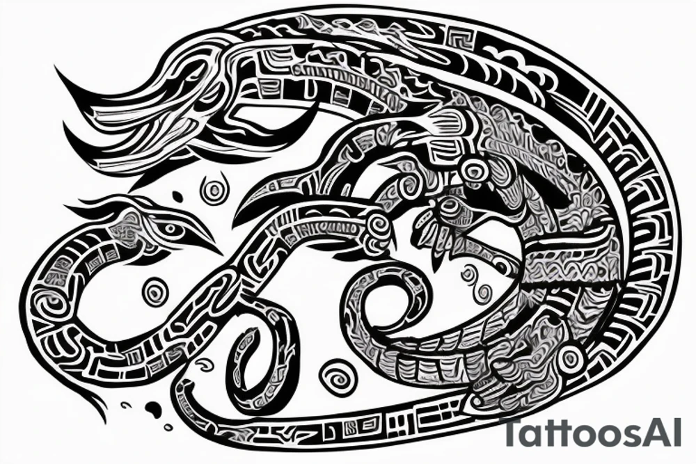Aztec style Quetzalcoatl sleeve tattoo idea