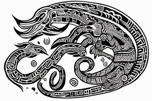 Aztec style Quetzalcoatl sleeve tattoo idea