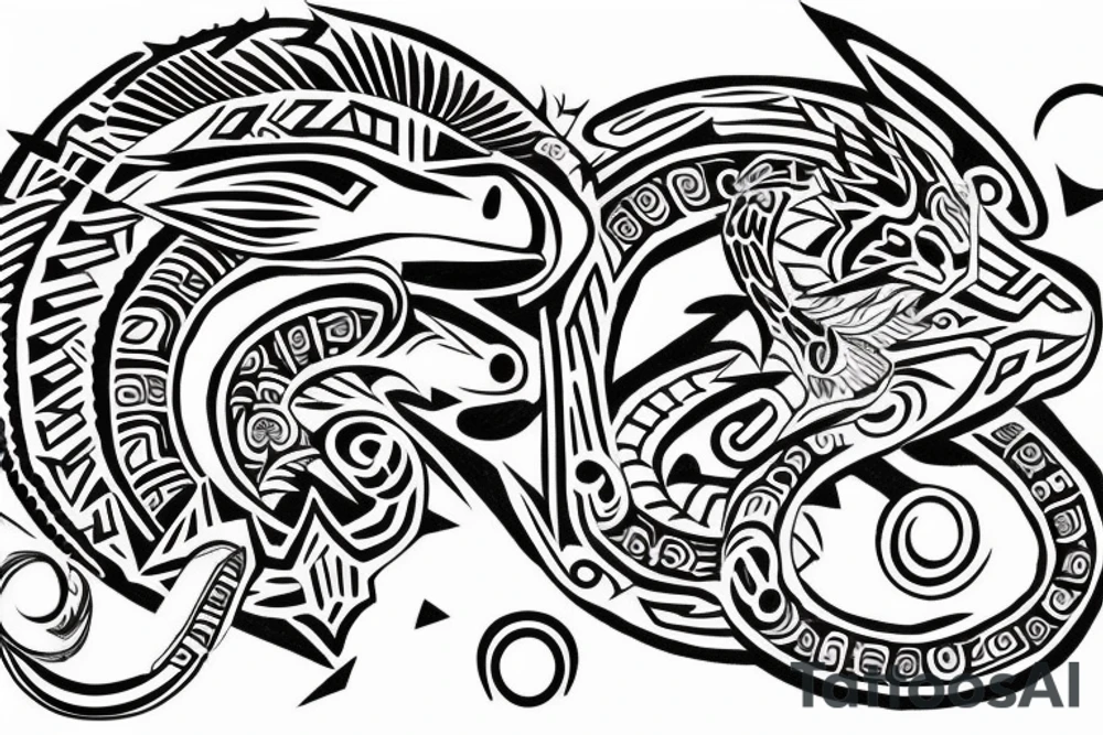 Aztec style Quetzalcoatl sleeve tattoo idea