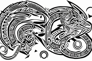 Aztec style Quetzalcoatl sleeve tattoo idea