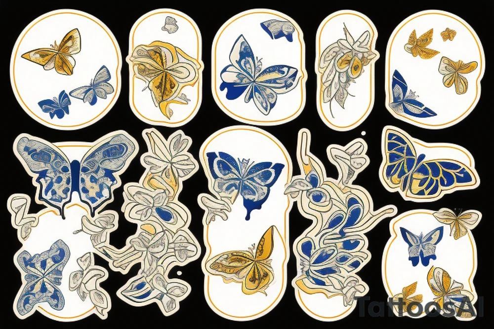 Kintsugi butterfly gold white blue japanese tattoo idea