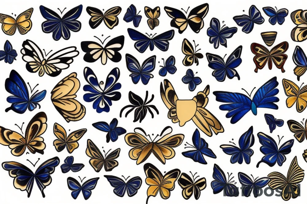 Kintsugi butterfly gold white blue japanese tattoo idea