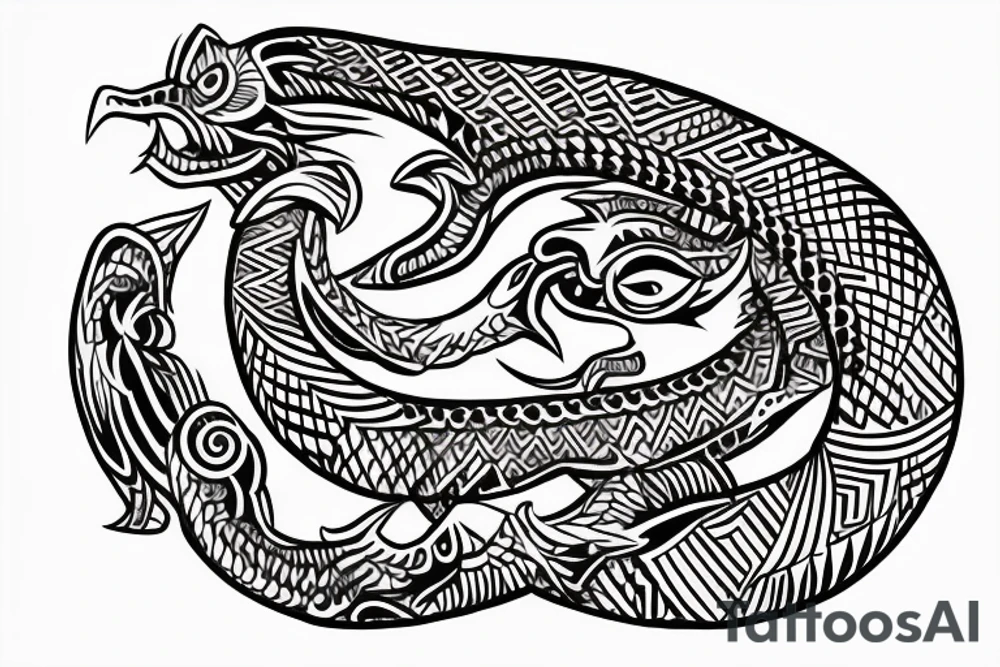 Aztec style Quetzalcoatl sleeve tattoo idea