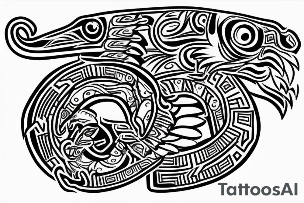 Aztec style Quetzalcoatl sleeve tattoo idea