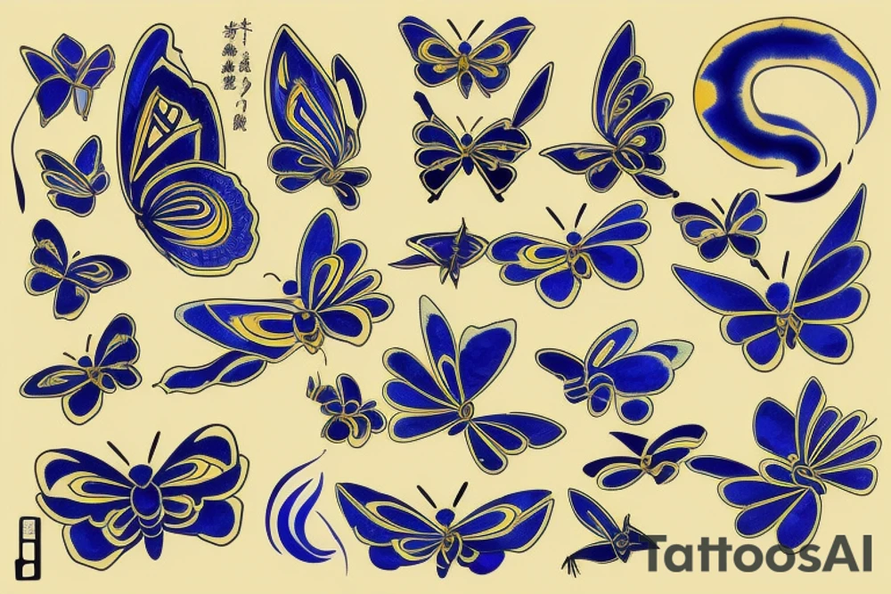 Kintsugi butterfly gold white blue japanese ming tattoo idea