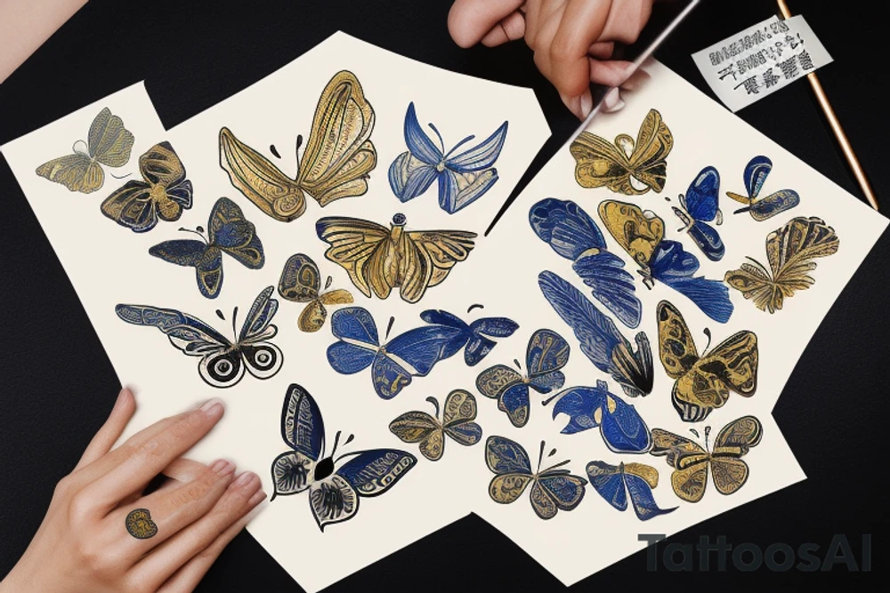 Kintsugi butterfly gold white blue japanese ming tattoo idea