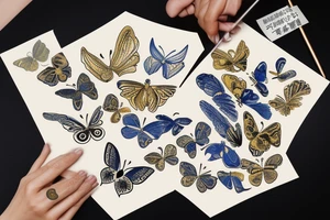 Kintsugi butterfly gold white blue japanese ming tattoo idea