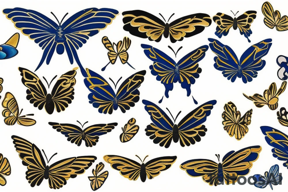 Kintsugi butterfly gold white and  blue wings  japanese ming tattoo idea