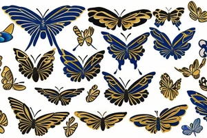 Kintsugi butterfly gold white and  blue wings  japanese ming tattoo idea