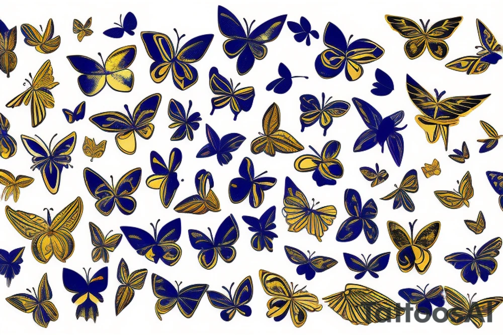 Kintsugi butterfly gold white and  blue wings  japanese ming tattoo idea