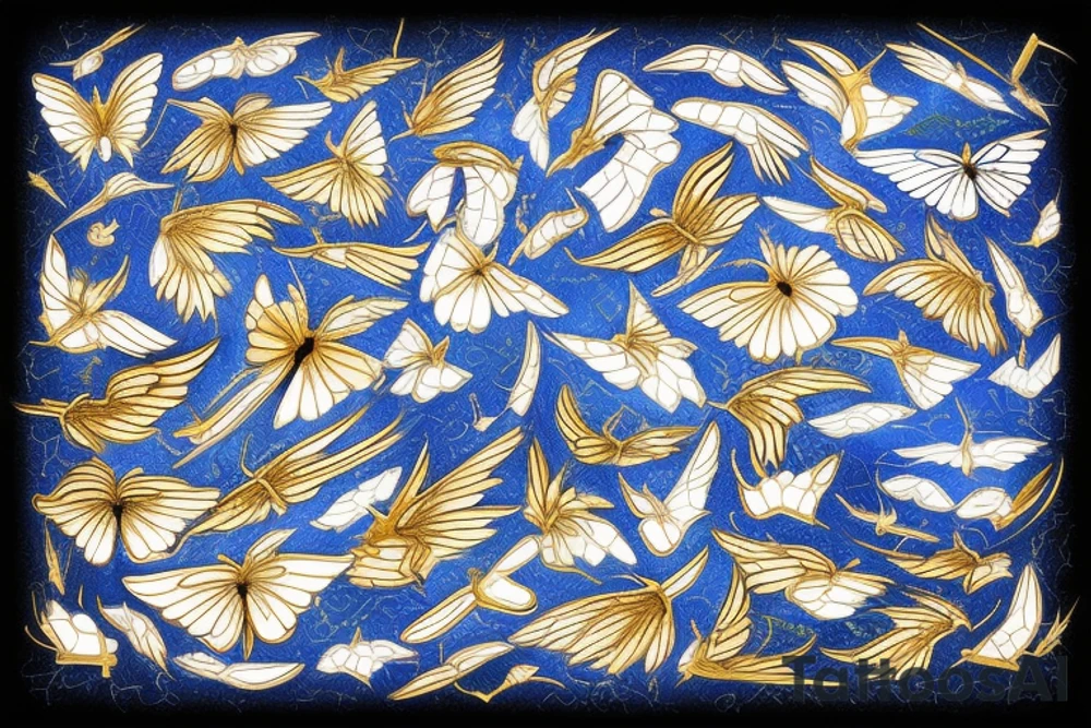 Kintsugi butterfly white and blue wings broken wingsmended with gold japanese ming tattoo idea