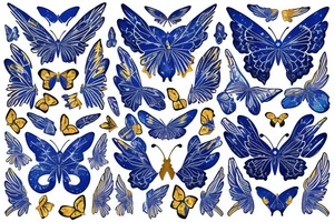 Kintsugi butterfly white and blue wings broken mended with goldleaf tattoo idea
