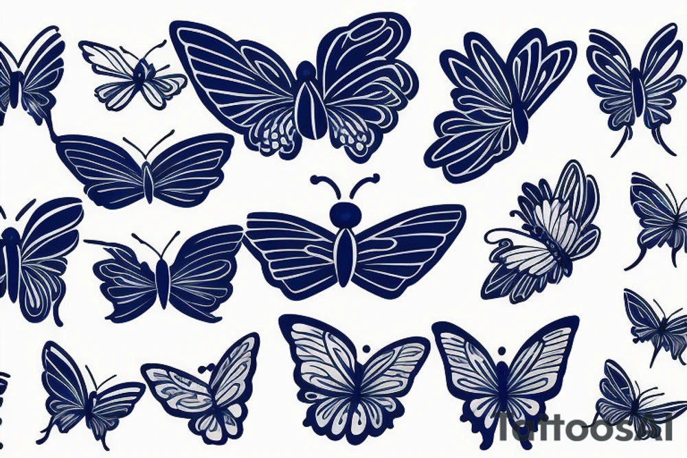 Kintsugi butterfly ming vase wings blue white gold tattoo idea