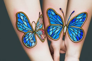Broken butterfly stained glass blue gold kintsugi tattoo idea