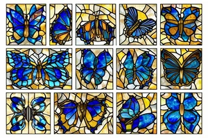 Broken butterfly stained glass blue gold kintsugi tattoo idea