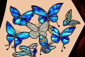 Broken butterfly stained glass blue gold kintsugi tattoo idea