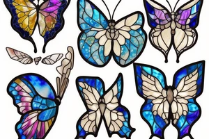 Broken butterfly stained glass blue gold kintsugi tattoo idea
