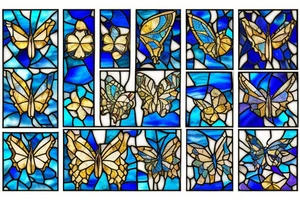 Broken butterfly stained glass blue gold kintsugi tattoo idea