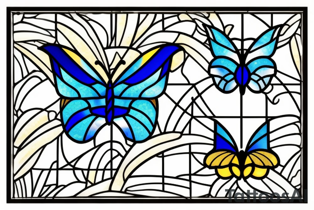 Broken butterfly stained glass blue gold kintsugi tattoo idea