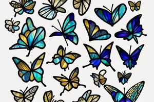 Broken butterfly stained glass blue gold kintsugi tattoo idea
