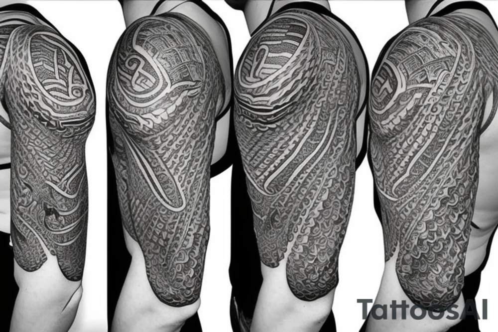 Quetzalcoatl aztec style sleeve tattoo idea