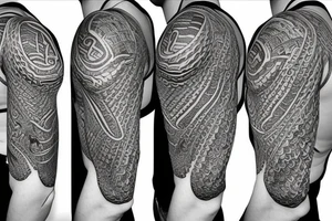 Quetzalcoatl aztec style sleeve tattoo idea