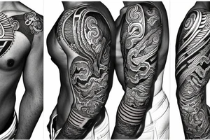 Quetzalcoatl aztec style sleeve tattoo idea