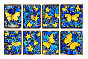 Broken butterfly stained glass blue gold kintsugi tattoo idea