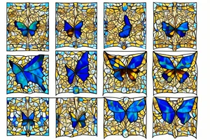 Broken butterfly stained glass blue gold kintsugi tattoo idea