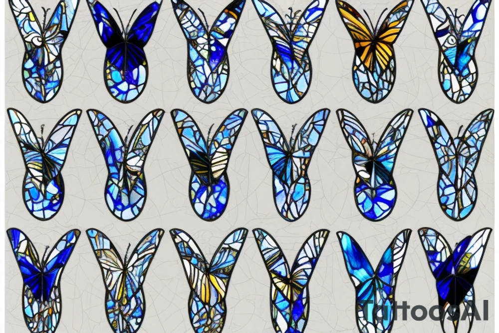 Broken butterfly stained glass blue white gold kintsugi tattoo idea