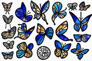 Broken butterfly stained glass blue white gold kintsugi tattoo idea