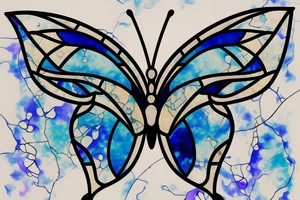Broken butterfly stained glass blue white gold kintsugi tattoo idea