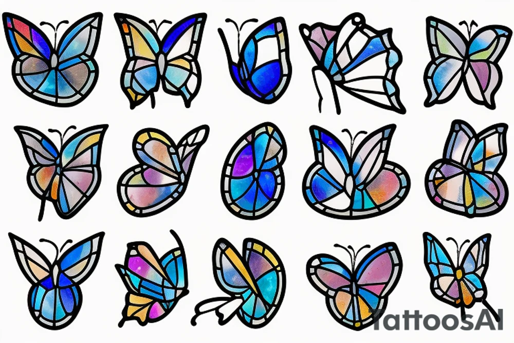 Broken butterfly stained glass blue white gold kintsugi tattoo idea