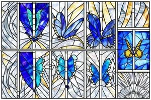 Broken butterfly stained glass blue white gold kintsugi tattoo idea