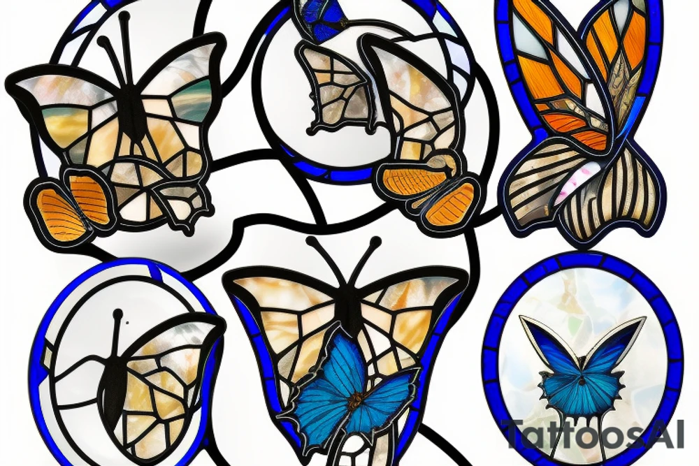 Broken butterfly stained glass blue white gold kintsugi ming vase tattoo idea