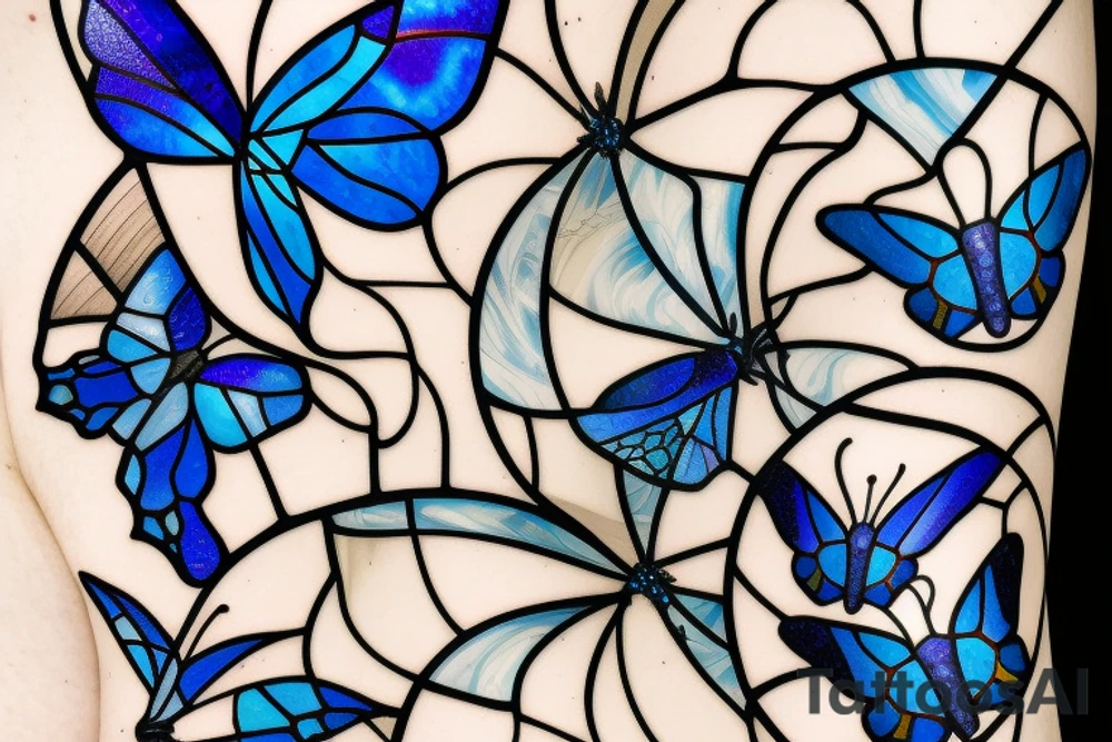 Broken butterfly stained glass blue white gold kintsugi ming vase tattoo idea