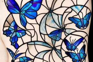 Broken butterfly stained glass blue white gold kintsugi ming vase tattoo idea