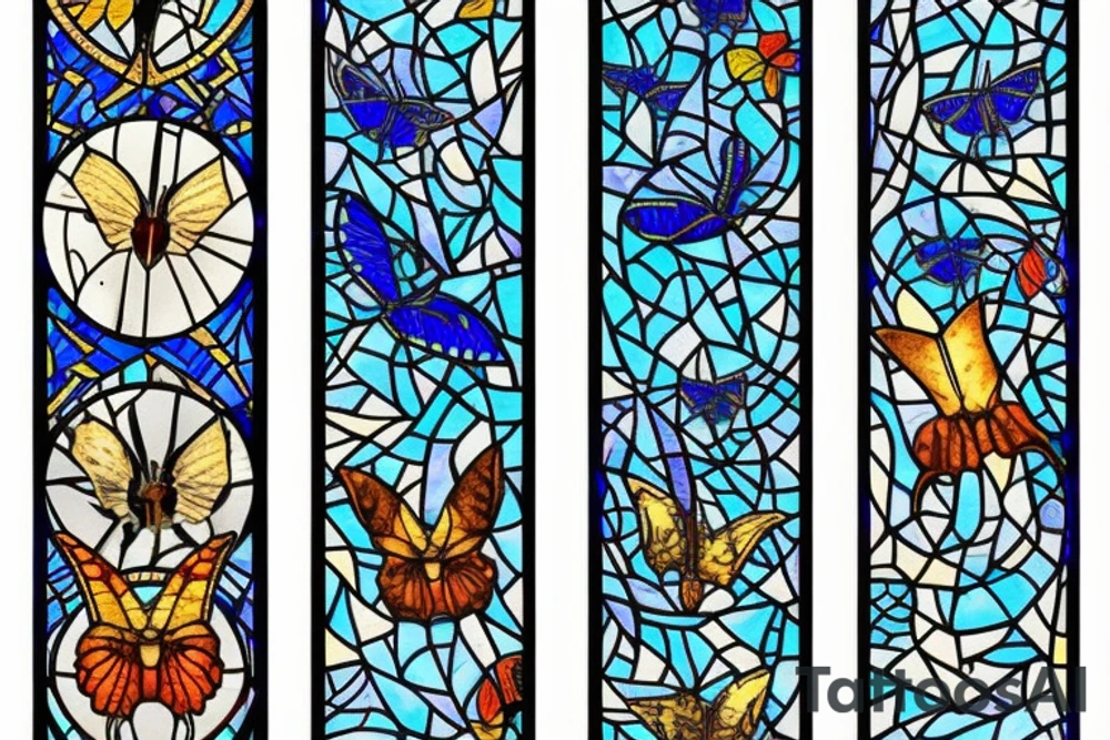 Broken butterfly stained glass blue white gold kintsugi ming vase tattoo idea