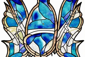 Broken butterfly stained glass blue white gold kintsugi ming vase tattoo idea