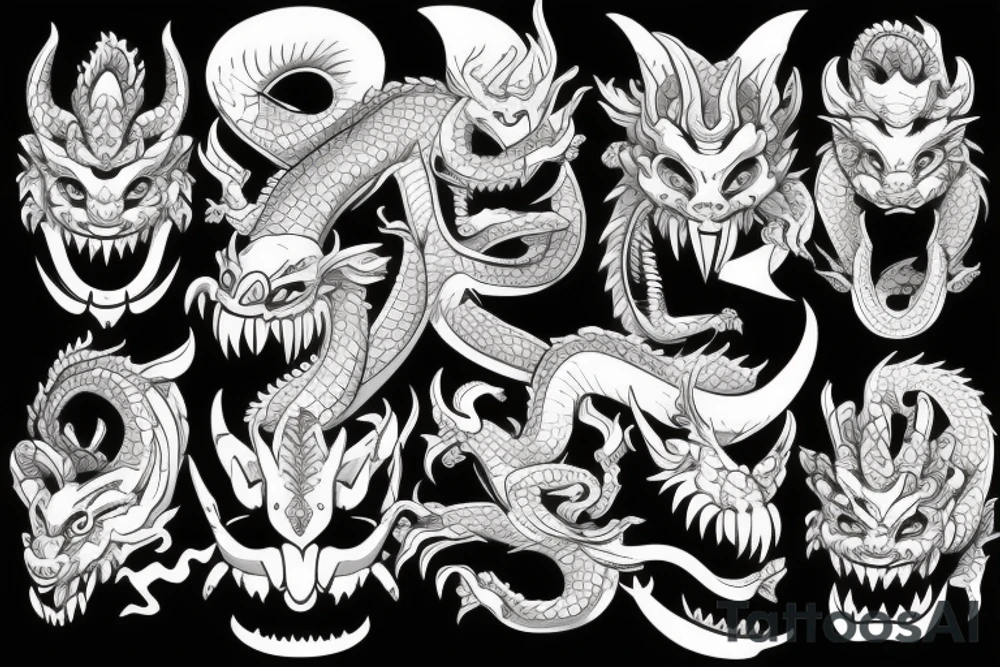 Oni mask with Dragon in mouth tattoo idea