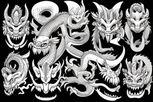 Oni mask with Dragon in mouth tattoo idea