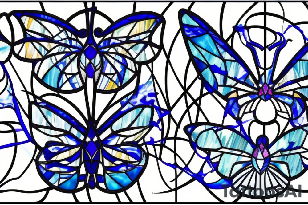 Broken butterfly stained glass blue white gold kintsugi ming vase tattoo idea