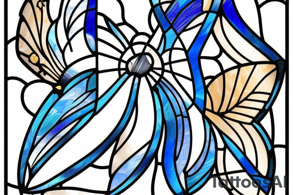 Broken butterfly stained glass blue white gold kintsugi ming vase tattoo idea