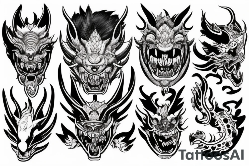 Oni mask with Dragon in mouth tattoo idea