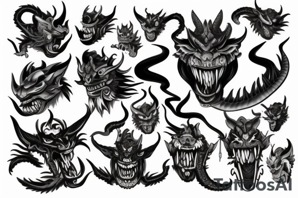 Oni mask with Dragon in mouth tattoo idea