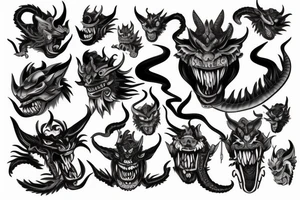 Oni mask with Dragon in mouth tattoo idea